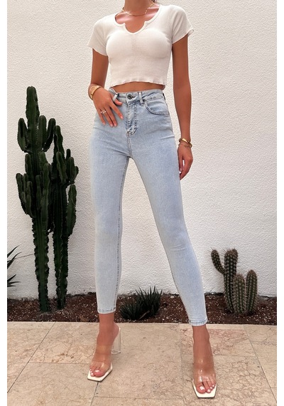 HLT Jeans Kadın Mavi Kar Süper Skinny Fit Yüksek Bel Likralı Esnek Jean Kot Pantolon Jennie-2004