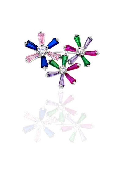 Oya Silver Üç Çiçekli Rengarenk Taşlı Gümüş Broş 2.5x2cm 61112603