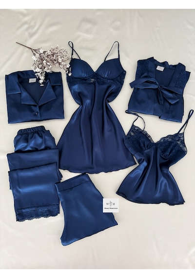 Mh Moony Homewears 6'lı Lacivert Kutulu Altılı Crump Kaplı Gecelik Sabahlık Pijama Çeyiz Seti Lacivert Tonları Mh Moony Homewears 6'lı Lacivert Kutulu Altılı Crump Kaplı Gecelik Sabahlık Pijama Çeyiz Seti Lacivert Tonları