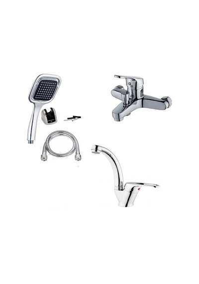 Moonshop 3'lü Set Banyo Bataryası Lavabo Bataryası Kare Duş Seti