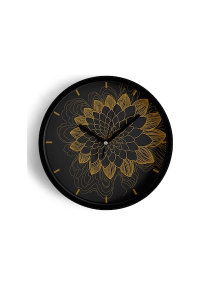 Mandala Tarzı Çiçek Çizimi Modern Duvar Saati - 25cm - Önü Camlı Siyah Kasa - Sessiz Mekanizma-jh0737 Siyah