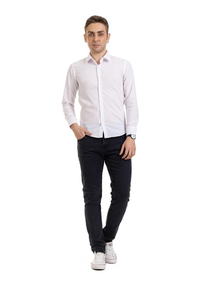 Erkek Slim Fit Dakron Yüksek Kalite Tam Kalıp Düğmeli Gömlek 2325 - S Siyah