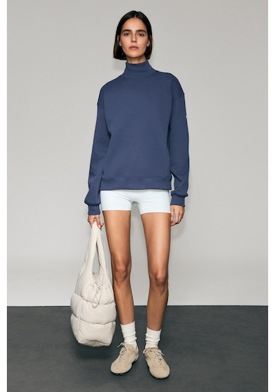 Urban Beat Xenya Kadın Polarlı Yumuşak Balıkçı Yakalı Baskı Detaylı Cepli Regular İndigo Sweatshirt İndigo