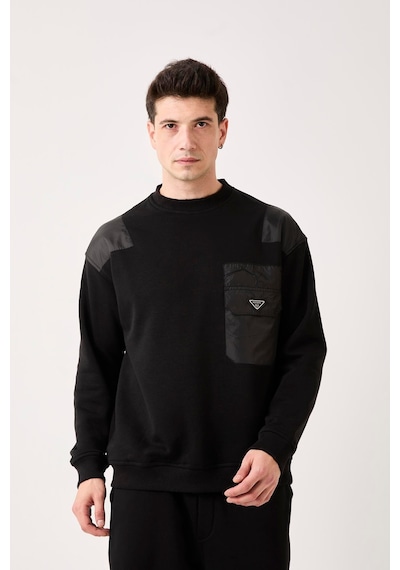 X-4006 Garni Detaylı Üç İplik Şardonlu Sweat Siyah