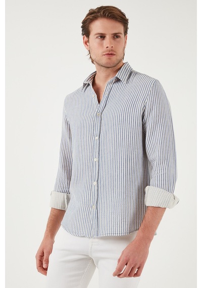 Buratti Çizgili Regular Fit Pamuklu Uzun Kollu Erkek Gömlek Cf25S129721 Saks
