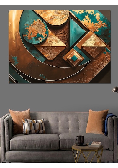 Metal Ve Geometrik Sanat Dekoratif Kanvas - Mdf Ahşap Tablo