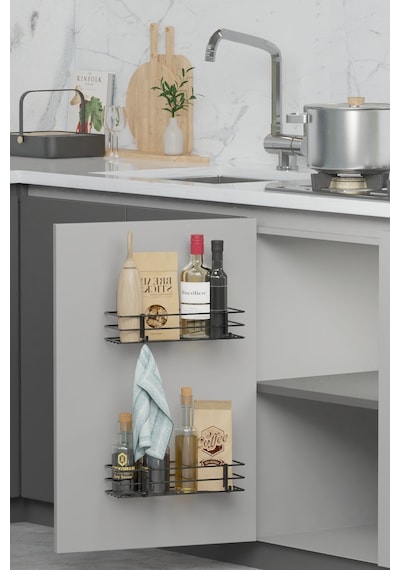 Dolap Kapağı Rafı Yapışkanlı 2 Li Set Mutfak Tezgah Düzenleyici Duvar Organizer Metal 20 X 30 Siyah Diğer