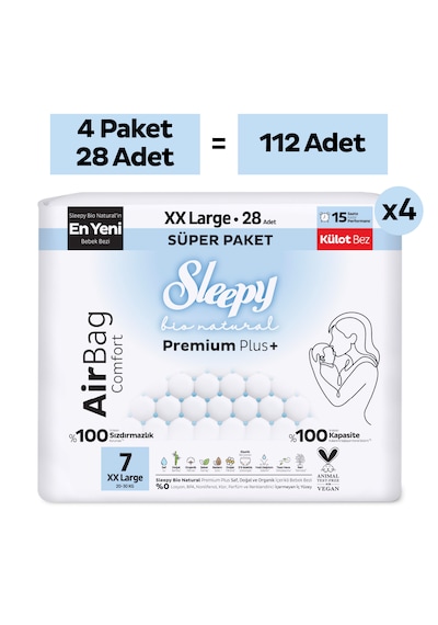 Sleepy Bio Natural Premium Plus Airbag Comfort Ultra Paket Külot Bez 7 Numara Xxlarge 112 Adet