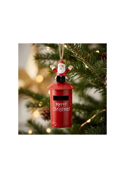 Noel Baba Posta Kutusu Tasarımlı Yılbaşı Ağaç Süsü & Dekoru 11.5 Cm Kırmızı