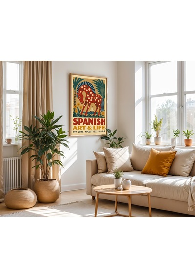 İspanyol Sanat Ve Yaşam Sergisi Posteri, Vintage Soyut Benekli At Baskısı