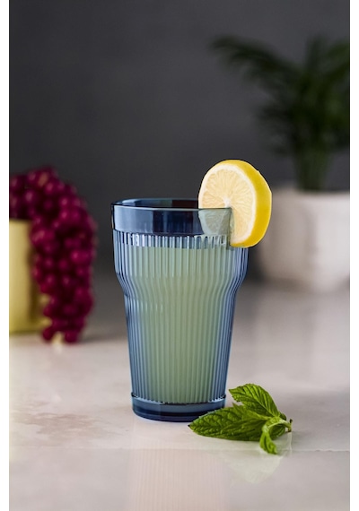 Akrilik Lacivert Tekli Uzun Bardak & Su Meşrubat Bardağı 400 Ml