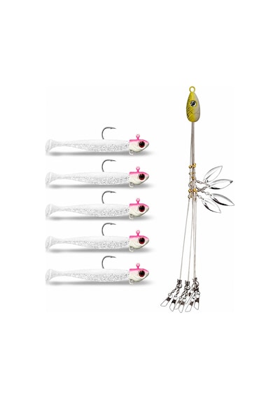 Valkyrie Alabama Rig Seti 1 Şemsiye 5 Jig Kafa 5 Silikon Yem Hazır Turna Levrek Avı Spinner Rig Takımı