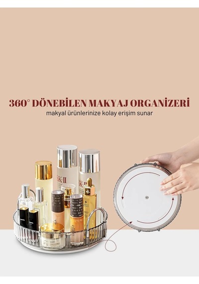 360 Derece Dönebilen Makyaj Organizeri Plastik Gri Diğer