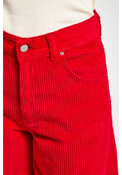 Itsbasic Kadın Kırmızı Renk Hera 26w5-19 Palazzo Fit Kalın Fitilli Velvet Kadife Kumaş Pantolon