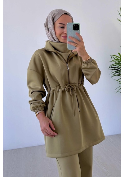 Kahijab Tasarım Yaka Scuba Takım - Yağ Yeşili Yağ Yeşili