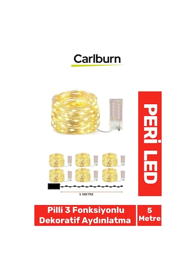 Led 5 Metre Sarı Pilli 3 Fonksiyonlu Dekoratif Aydınlatma Yeni Yıl Yılbaşı Çam Ağacı Ev Süsleme