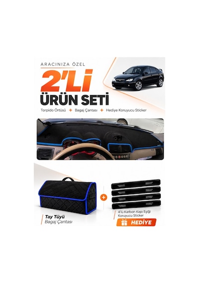 Proton Gen 2 2004-2011 Uyumlu Torpido Örtüsü + Tay Tüyü Bagaj Çantası + Sticker Seti - Siyah Mavi