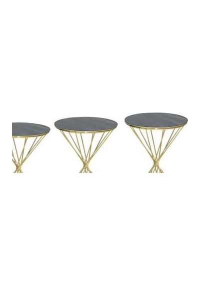 Zigon Sehpa BRC RİVOLİ Model 3'lü 1050 Siyah Cam tabla Gold Parlak Pirinç Ayak El Yapım