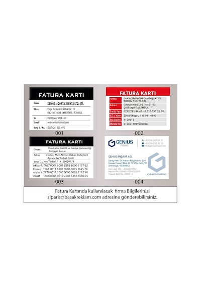 Fatura Kartı Pvc Plastik Kart Tek Taraflı Baskı 10 Adet