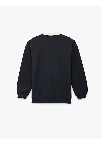 Koton Dokulu Uzun Kollu Polo Yaka Sweatshirt Lacivert 6skb10068tk Lacivert