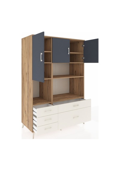 Kronos Dolap 8 Raflı 5 Çekmeceli 3 Kapaklı 132x59x195 Çam-ant... Çam