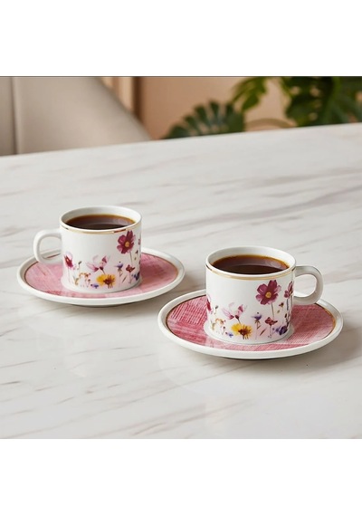 Güral Porselen Mental 4 Parça Çay Fincan Takımı 67092 Pembe Altın - Pembe