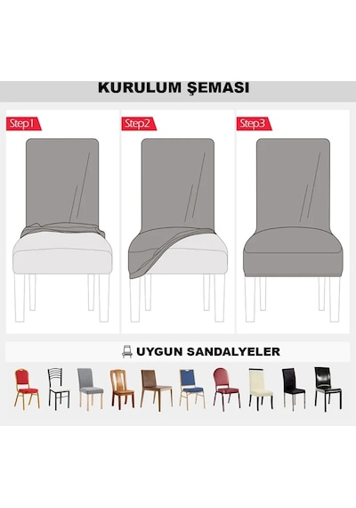 Bambu Nano Kumaş Likralı Yıkanabilir 6'lı Sandalye Kılıfı Lastikli Sandalye Örtüsü 6 Adet - Bordo