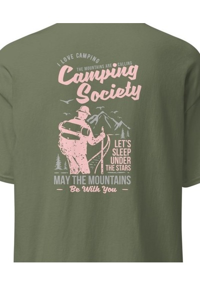 Wildstyle Camping Society Kamp Çadır Yıldız Doğa Gece Baskılı Unisex Pamuklu Tişört Haki