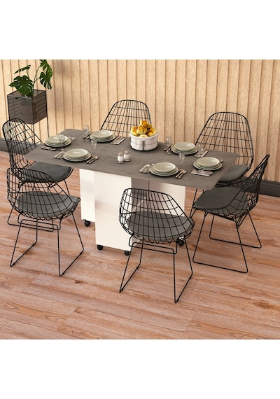 Asra Trend KM-14 %100 MDF 155x70 cm Katlanır Akıllı Mutfak Masası Tekerlekli Servis Masası Beyaz Retro Gri Asra Trend KM-14 %100 MDF 155x70 cm Katlanır Akıllı Mutfak Masası Tekerlekli Servis Masası Beyaz Retro Gri