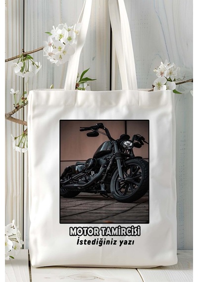 Art Hediye Motor Tamircisi Baskılı Bez Omuz Çantası Kişiye Özel Model 12 Çok Renkli