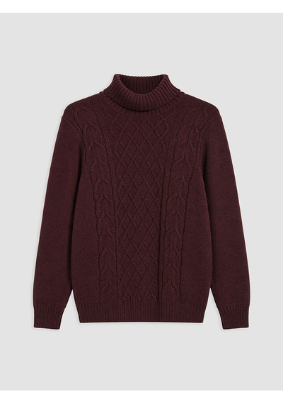 Lcwaıkıkı Classic Bordo Balıkçı Yaka Desenli Erkek Triko Kazak