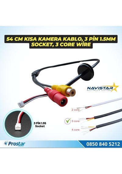 54 Cm Kısa Rca Kamera Kablosu 3 Pin 1.55 Mm Socket,3 Core Wire