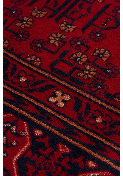 Eko Halı Herat Her 04 Red Afgan Desenli Viskon Sıkı Dokuma Kaymaz Tabanlı İnce Makine Halısı Kırmızı - Kırmızı