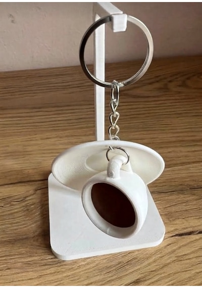 Mini Kahve Fincanı Anahtarlık Beyaz - Bej