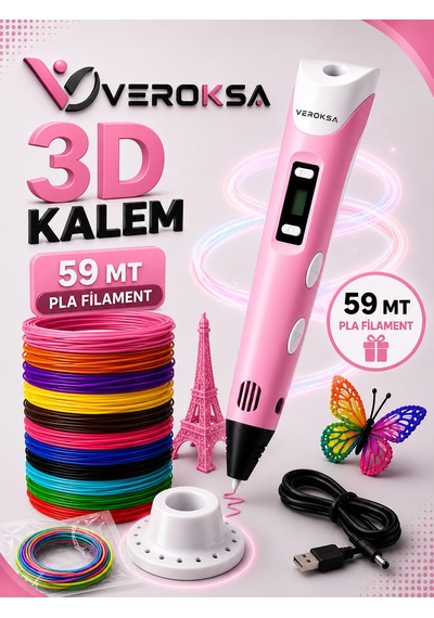 3d Kalem - 3d Yazıcı Kalem 59 Mt Filamentli Pembe