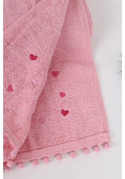 Ponponlu Kalpli El Yüz Havlusu 50x90 Pembe