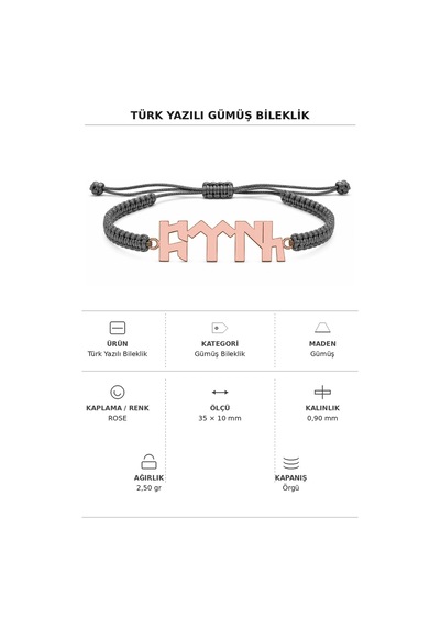 Türk Ruhu Göktürkçe Gümüş Bileklik Rose Pembe 25990402