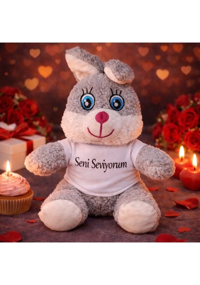 Seni Seviyorum Tişörtlü Sevimli Peluş Tavşan Belirtilmemiş