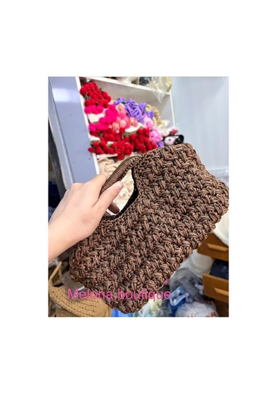 Melonndesign Melona Boutique Simli Kahverengi Clutch Çanta