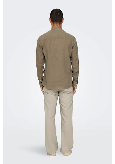 Only & Sons Erkek Onscaiden Slim Fit Keten Gömlek 22012321 Kahverengi Kahverengi