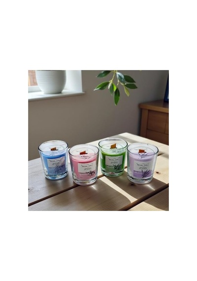 Ahşap Fitilli Soya Mum, Kırmızı Aromaterapi, 150cc 000 Açık Krem