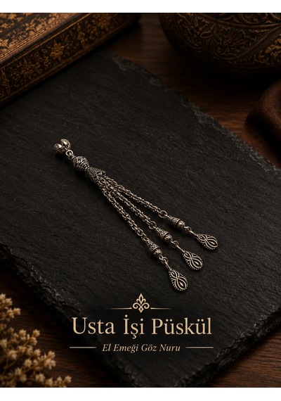 Arnavut Zincirli Telkari Model Tesbih Püskülü - Mikron Gümüş Kaplama