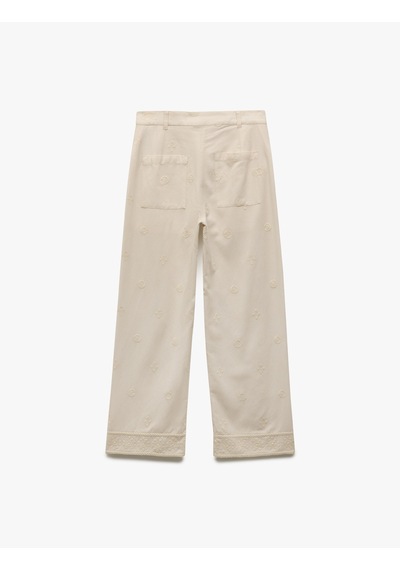 Koton Viskon-pamuk Karışımlı Nakışlı Yüksek Bel Düz Bol Paça Pantolon Ekru 5sak40156pw Ekru Koton Viskon-pamuk Karışımlı Nakışlı Yüksek Bel Düz Bol Paça Pantolon Ekru 5sak40156pw Ekru
