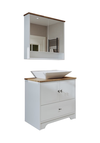Lavabolu Mat Beyaz Mdf 80 Cm Çekmeceli Banyo Dlp + Aynalı Üst Dlp Beyaz - Atlantik Çam