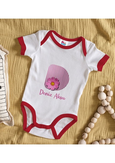 Bk Gift Bk Kids Kişiye Özel Harfli Kırmızı Bebek Body Zıbın-1 Çok Renkli