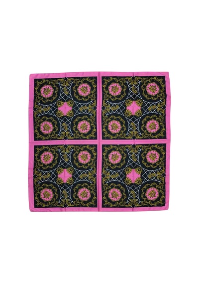 Tikitonki Geometrik Çiçek Desenli Kare Kesim Saten Pembe Eşarp - 90x90 Pembe Pembe
