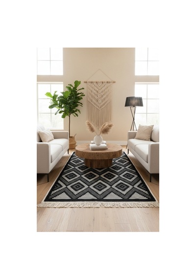 Geometrik Desen Makinede Yıkanabilir Çift Taraflı Günlük Kullanıma Uygun Salon & Antre Kilimi Kilim Renkli