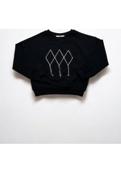 Kız Çocuk Mevsimlik Pamuklu İki İplik Zincirli Sweatshirt-15447 Siyah