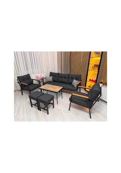 Houseart Balkon, Bahçe - Metal Kanepe Koltuk Takımı 3+1+1 + 2 Adet Puf + Sehpa Antrasit Houseart Balkon, Bahçe - Metal Kanepe Koltuk Takımı 3+1+1 + 2 Adet Puf + Sehpa Antrasit