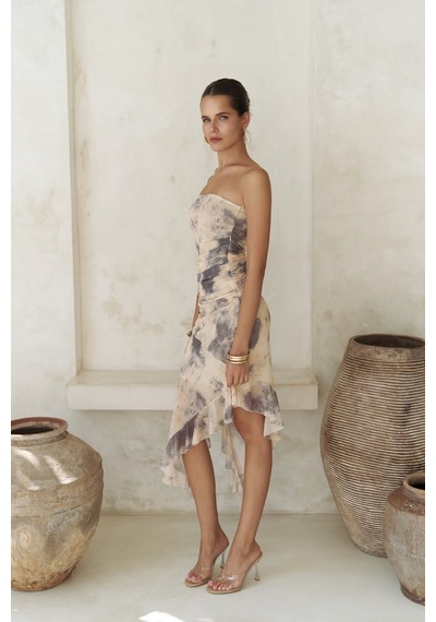 Mai Collection Mai Studios Co. Stracnaha Drape Detaylı Sarı Straplez Elbise sarı